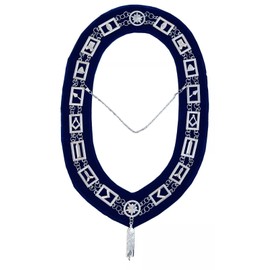 Masonic Blue Lodge Officer Collar Blue Backing Silver links with Junior Warden Jewel Set