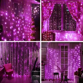 XINXIANLIAN 300LED Solar Curtain Lights Outdoor Indoor Solar String Lights Waterproof Fairy Window Lights, Twinkle Lights 8 Modes Christmas Decoration for Home Garden Patio Wedding Party (Pink)