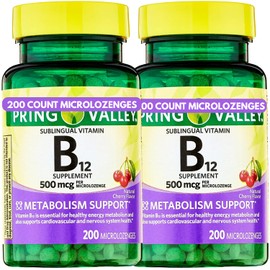 Sublingual B12 500 mcg- Spriing Vallley 500 mg Cherry Flavor - Spriing Valey Sublingual Vitamin B12 Microlozenges, 500 Mcg, 200 ct (Pack of 2)