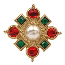 CYPINA Vintage Imitated Emerald Lucite Ruby Cabochon Pearl Byzantine Maltese Cross Brooch Pin Scarf Slide Clip Accessory