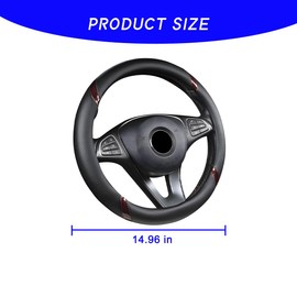 BESULEN Leather Car Steering Wheel Cover, Carbon Fiber Anti-Slip Automotive Steer Wheel Protector, Soft Breathable Vehicle Interior Decor Accessories, 15Inch Universal for SUV, Truck, RV（Black/Coffee）