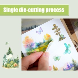 Scrapbook Accessories Set, 54 Sheets Garden Flowers Street Scenery Pre-Cut Transparent Washi Stickers Made of PET with Collage Paper, Ephemera for Junk Journaling, Scrapbooking