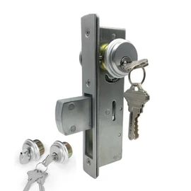 Commercial Door Lock with Deadbolt ，Storefront Door Mortise Lock，Swing Deadbolt & Cylinder Combo, with Key for Aluminum/Zinc Alloy Shop Doors,Silver 1-1/8" Backset