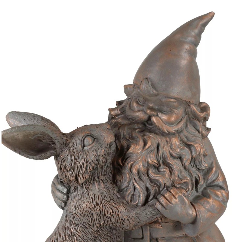 Whimsical Mr Gnome Dancing With Hare Rabbit Fairy Garden Figurine
