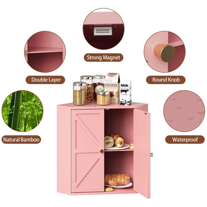 Trironsun Corner Bread Box for Kitchen Counter Double Layer Bamboo