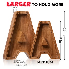 ladenk 12 Inch Extra Large Wooden Kids Letter Piggy Bank - Piggy Bank for Boys Girls - Initial L Bank - Alphabet Money Bank for Birthday