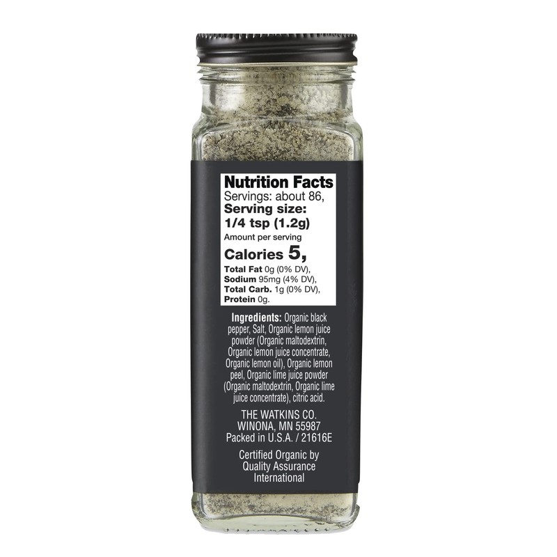 Watkins Gourmet Organic Spice Jar, Lemon Pepper Blend, 3.6 Ounce