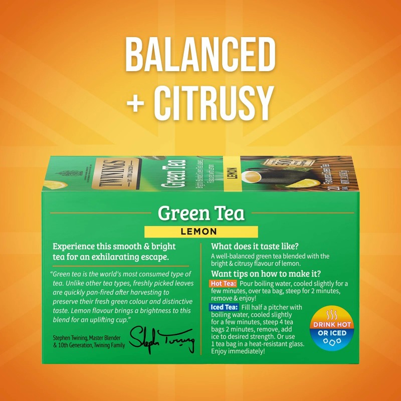 Twinings Green Tea with Lemon 20 Count Refreshing Herbal Wellness