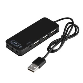 USB 2.0 Hub, 3-Port USB 2.0 + Headphone + Mic with 7.1 Sound Adapter Multi Port Splitter(Black)