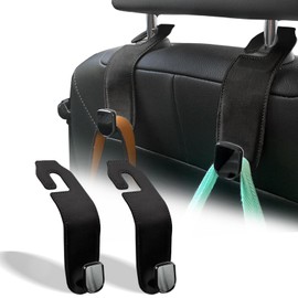 Teoenix Car Seat Headrest Hook, 2 Pack Leather Car Purses and Bags Hooks Holder Hanger for Car Groceries Organization Accessories, Black