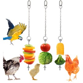 Geila Chicken Veggies Skewer Fruit Food Holder Chicken Toy for Hens, 3 Pcs Pet Chicken Vegetable Hanging Feeder Toy, Stainless Steel Foraging Toy for Hens Large Birds Treat Skewer (3PCS)