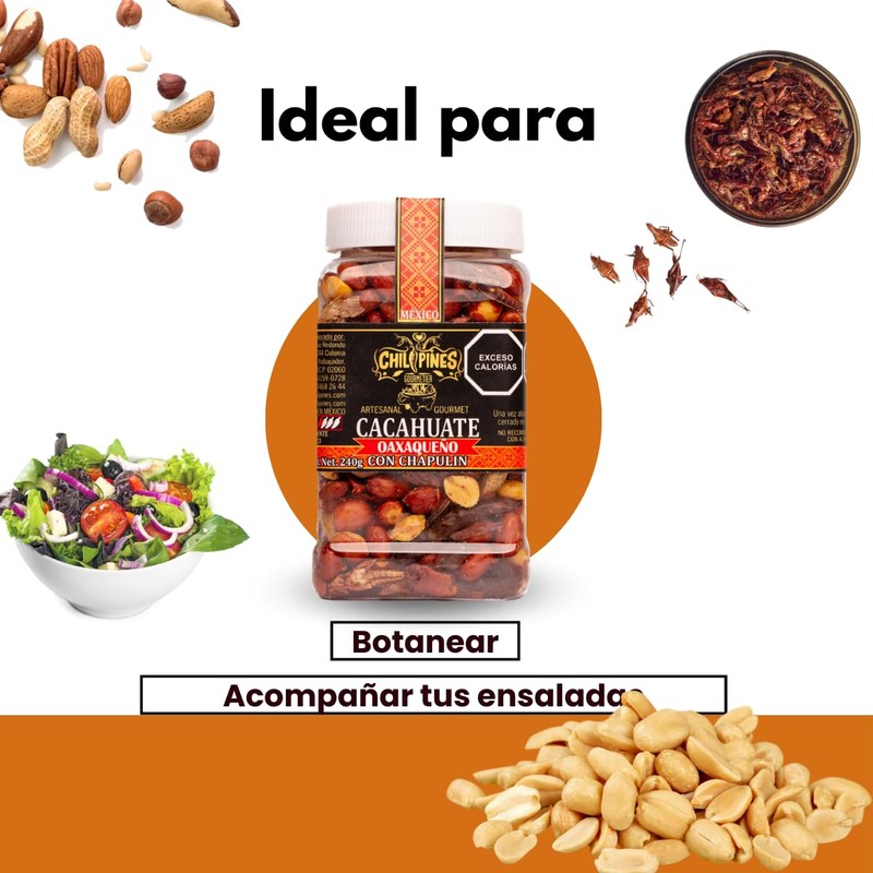 Cacahuate Oaxaqueño con Chapulin 240g Chilipines, botana salada, chapulines, snack