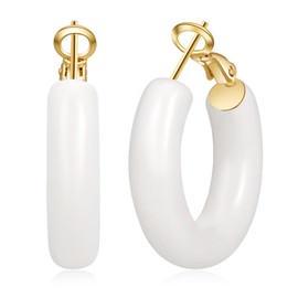 PABBEU 14K Gold Hoop Earrings for Women, Hypoallergenic Hollow Tube Chunky Gold Hoops Lightweight Colorful Off-white Hoop Earrings for Women Gifts 30MM