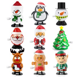 9 Piece Christmas Wind-Up Toy, Clock Movement Jumping Toy Set for Children Adults, Wind Up Penguin, Santa, Reindeer, Snowman for Gift Bag Fillers