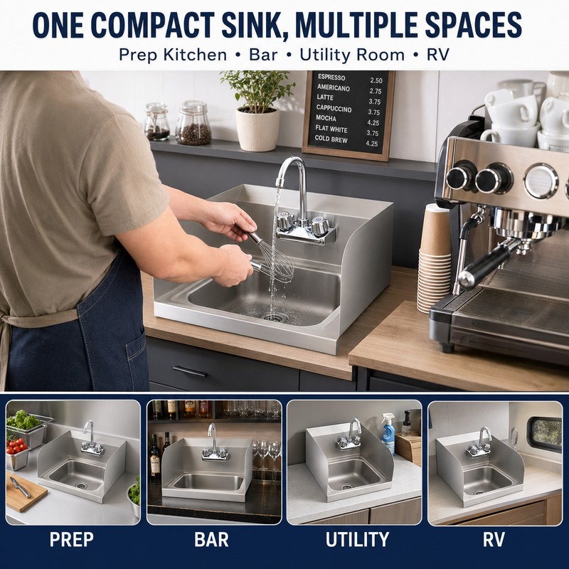 304 Stainless Steel Utility Sink with Gooseneck Faucet, 17 x