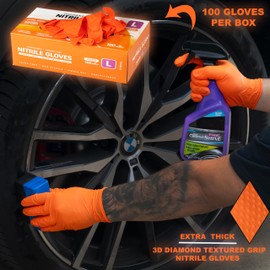 8 Mil Disposable Orange Nitrile Rubber Gloves. Heavy Duty, Food Safe, Mechanic, Cleaning. Diamond Texture.