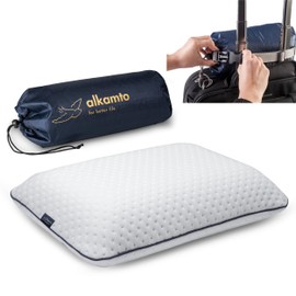 alkamto Reisekissen-Campingkissen-ergonomisches Memory-Schaum-Kissen mit temperaturregulierendem Bezug-OEKO-TEX MADE IN GREEN