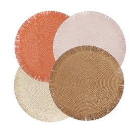 Octonyluck 15 inch Round Braided Placemats, Resistant Paper Placemats for Dining Table, Round Table Mats for Dinner Party Table Decoration, Colorful Placemats Set of 4