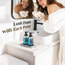 Luxspire Foaming Soap Dispenser, Non-Slip Hand Soap Dispenser with Fast Drying Tray, 15oz Glass Refillable Liquid Bottle for Bathroom & Kitchen, 2 Pack, Transparent + Dark Gray