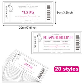 Zonon 20 Pieces Love Coupon Cards Bulk for Her, Couples Coupon Book for Him Husband, Wife, Boyfriend, Girlfriend Romantic Gift for Valentines, Wedding, Anniversary, Birthday(White)