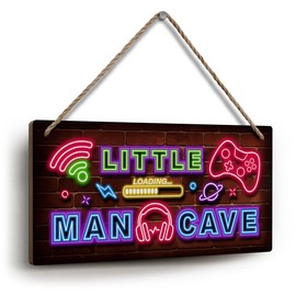 YZEXEZY Gaming Decor for Boys Room Neon Paint Little Man Cave Wooden Sign for Gamer Room Decor Boys Kids Room Wall Decoration 6"x12"