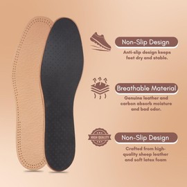 Caffrey Eleganza Natural Sheep Leather Insoles - Soft Latex Foam Cushioning - Shoe Odor Eliminator - Slip Prevention - Ideal for Men & Women's Closed Shoes - Durable, Moisture Absorbing, Size 43-44