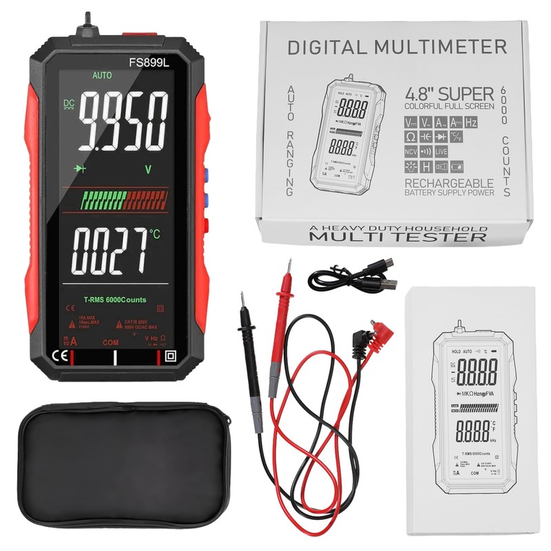 Digital Multimeter, Current Meter Voltmeter with 6000 Counts, Auto Ranging,