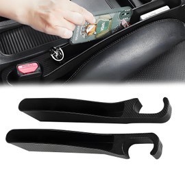 2 PCS Universal Car Seat Gap Filler, Seat Gap Filler with Black-Carbon Fiber Texture for Cars SUV Trucks, Console Side Gap Organizer Storage Box with Charge Cable Hole, Prevent Things from Falling Off