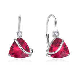 YIFSIY Women Ruby Leverback Earrings 925 Sterling Silver Triangle cut July Birthstone Dangle Drop Earring Infinity Jewelry Gifts for Her Wife Mom