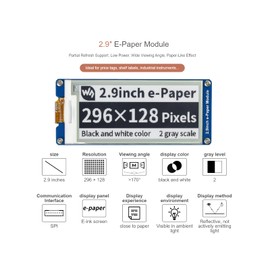 2.9inch e-Paper Display Module, 296x128 Resolution 3.3V/5V Two-Color epaper Display E-Ink Screen Module SPI Interface Compatible with Raspberry Pi/Arduino/Jetson Nano,Support Partial Refresh