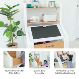 Step2 Harmony Toy Storage Box, Kids Toy Storage Bin with Chalkboard Lid, Easel & Toy Organizer in One, Made of Durable Plastic, for Toddlers 2+ Years Old, White