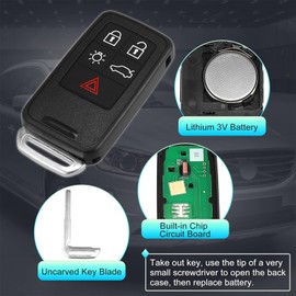 Lizbn 5 Buttons Remote Control Key Fob Cover For Volvo V40 V60 V70 S60 S80 XC60 XC70 Smart Remote Key Fob with Uncut Blade FCCID:KR55WK49264 433MHz ID46 Chip