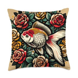 Fancy Goldfish Art Oranda Goldfish Throw Pillow