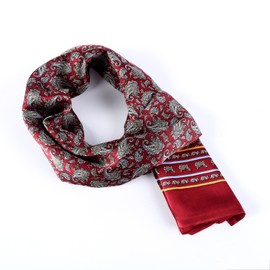 YangtzeStore Long Charmeuse Satin Silk Scarf for Men, Red with paisley print