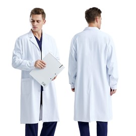 CoatCool Lab Coat, Women Men White Lab Coats Cotton Medical Coat Science Coat Doctors Coat, Unisex Adult Labcoat Chemistry Laboratory Coat Food Coat Fancy Dress Costume for Cosplay School Student，L