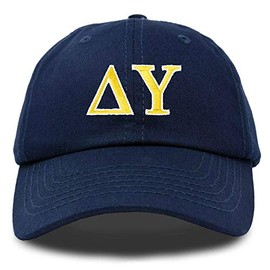 Delta Upsilon Fraternity Greek Letters Ball Cap Embroidered Hat in Navy Blue