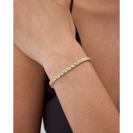 PAVOI 18K Yellow Gold Plated Simulated Diamonds Bezel Set Tennis Bracelets for Women - Cubic Zirconia Stones Trillion Statement Bride Gold Bracelet Stack - Size 6.5"