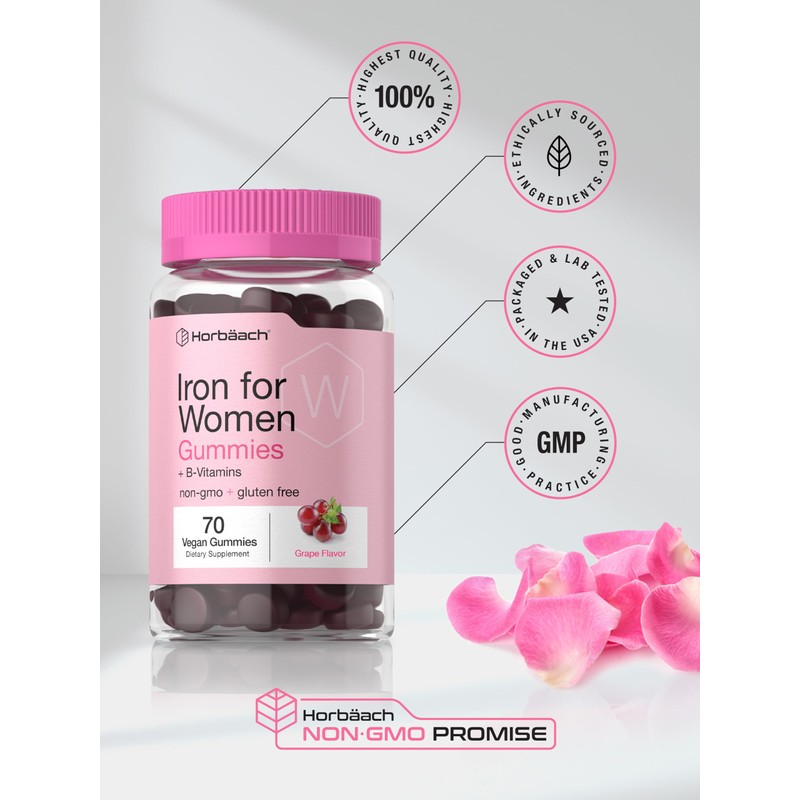 Horbäach Iron Gummies for Women | 70 Count | Grape