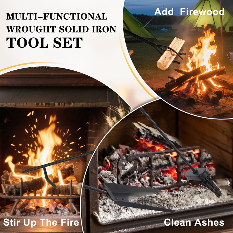 Gtongoko 35 Inch Fireplace Tools Set 5 Pcs Black Wrought