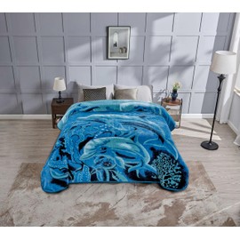 Chezmoi Collection Heavy Single Ply 9 Lbs Korean Style Faux Mink Blanket, Reversible 750GSM Thick Silky Soft Plush Raschel Mink Blanket, 85" x 95" King, Dolphins