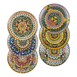 Henten Home Bohemia Ceramic Dinner Plates, 10.5 Inch Porcelain Pasta Plates Set of 6, Floral Pattern Steak Plates for Kitchen, Salad Serving Stoneware Dishes, Scratch Resistant (Bohemia Style)