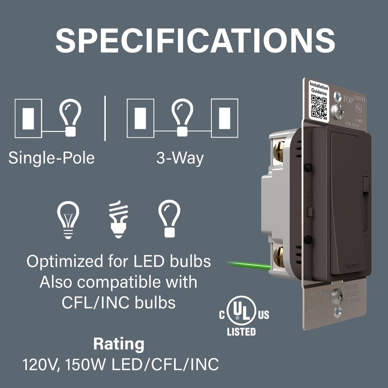 Radiant® 150-Watt Single-Pole/3-Way LED Advanced Dimmer with Wall Plate, Dark