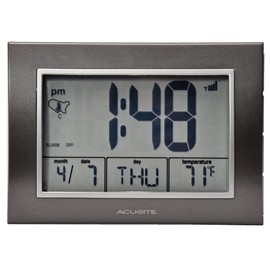 AcuRite Atomic Alarm Clock with Date, Day of Week and Temperature, Grey