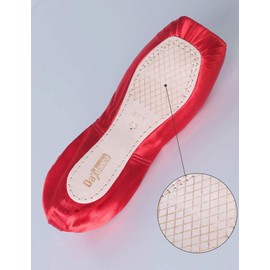 Daydance Ballet Pointe Shoes Girls Women Ribbon Ballerina Shoes with Toe Pads, Red, 10