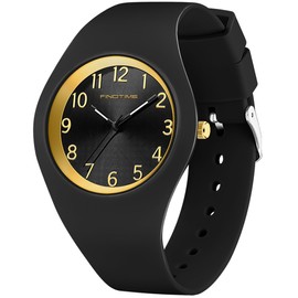 findtime Jelly Womens Watches Simple Fashion Style Design Quartz Analog Black Watch with Second Hand Waterproof Silicone Strap