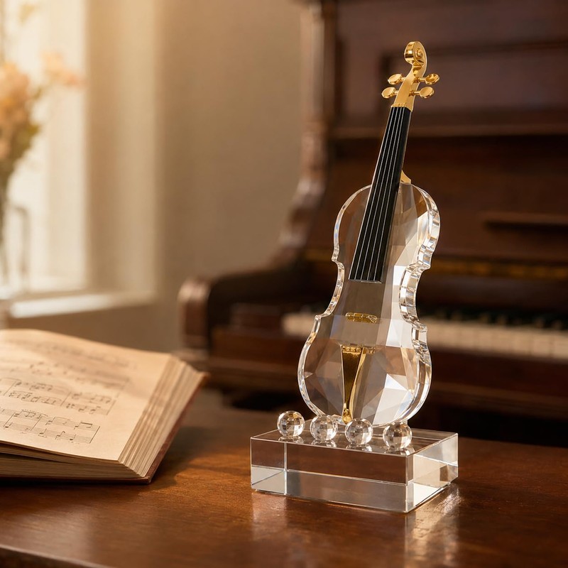 K9 Crystal Violin Figurine, 9.8-Inch Gift for Music Lovers