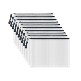 AUSTARK 10 Pcs Zipper File Bags, Waterproof Plastic Mesh Pouch for Office School, Board Game Storage Bags (A5 Size 9.2''x6.7'', White and Black)