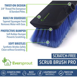 EVERSPROUT 11-inch Scrub Brush with Built-in Rubber Bumper | Soft Bristles wash Car, Truck, RV, Boat, Solar Panel, Floor | Bumper Prevents Scratches | Twists on 3/4-inch ACME Pole (pole not included)