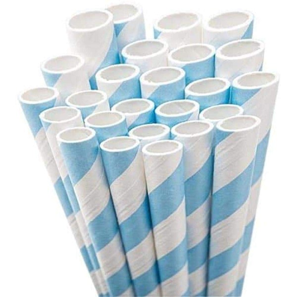 10.25” Blue and White Paper Smoothie Straws, 100ct