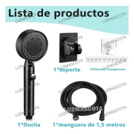 Regadera de Ducha con Manguera de 1.5 m, Soporte y 6 Modos de Rociado